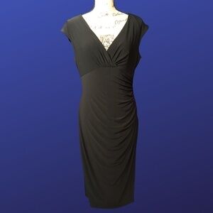 𝅺LAUREN RALPH LAUREN Empire Ruched CAP SLEEVE Dress, Pre-owned, BLACK,10